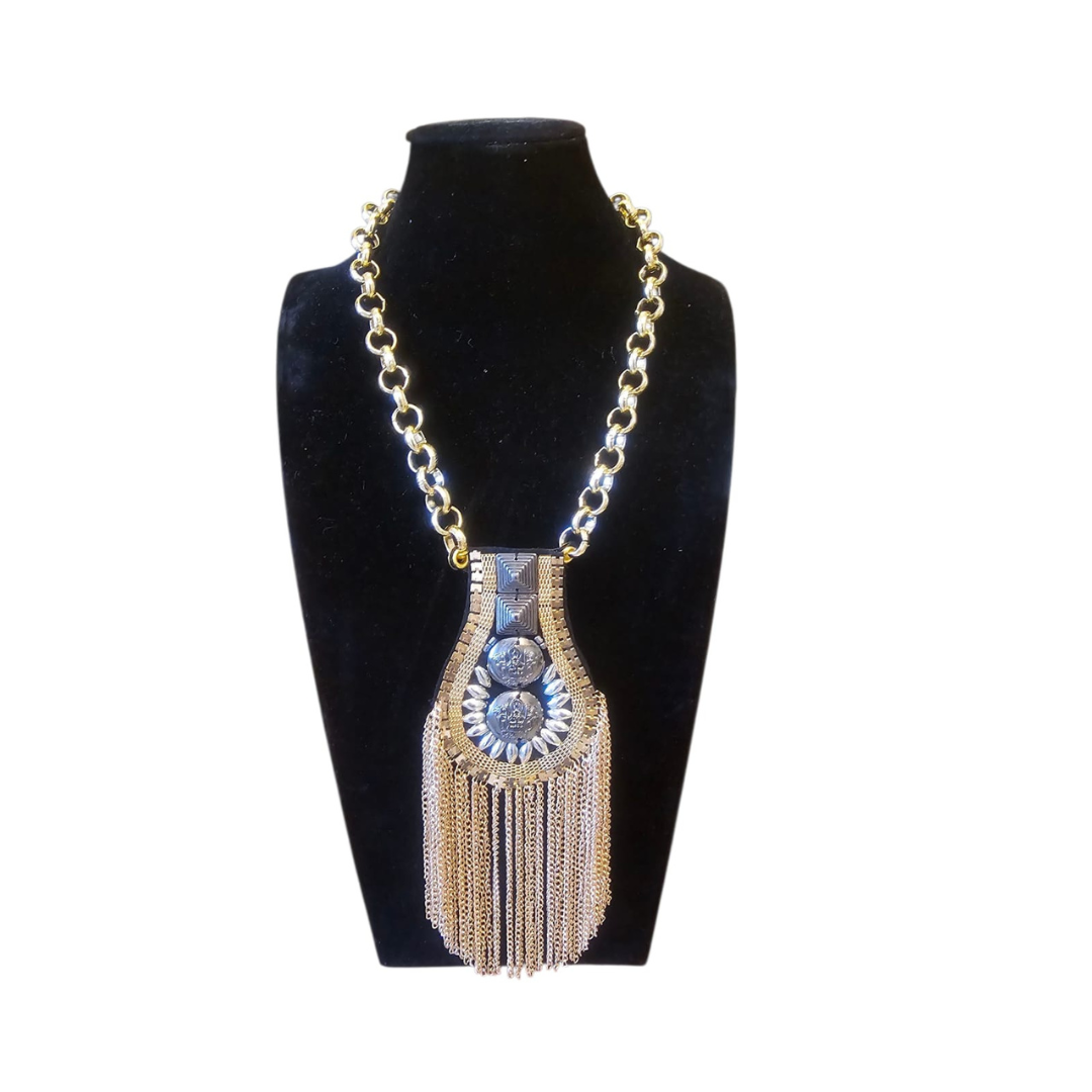 Collana donna trasformabile dorata con frange e maxi pendente – Claudia De Rosa Jewelry