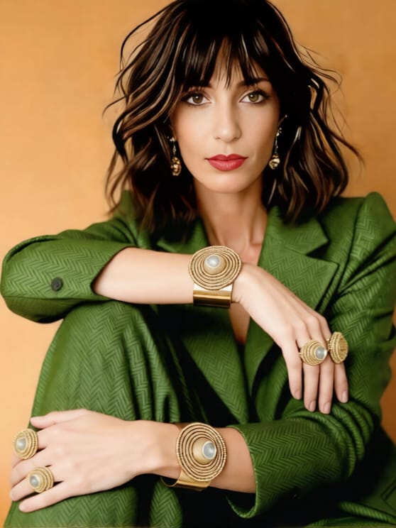 modella indossa anelli e bracciali con meccanismo gioielli calamita modulare