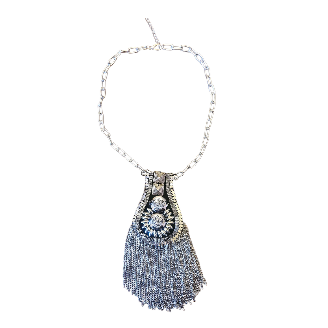 collana cravatta mannish silver con frange