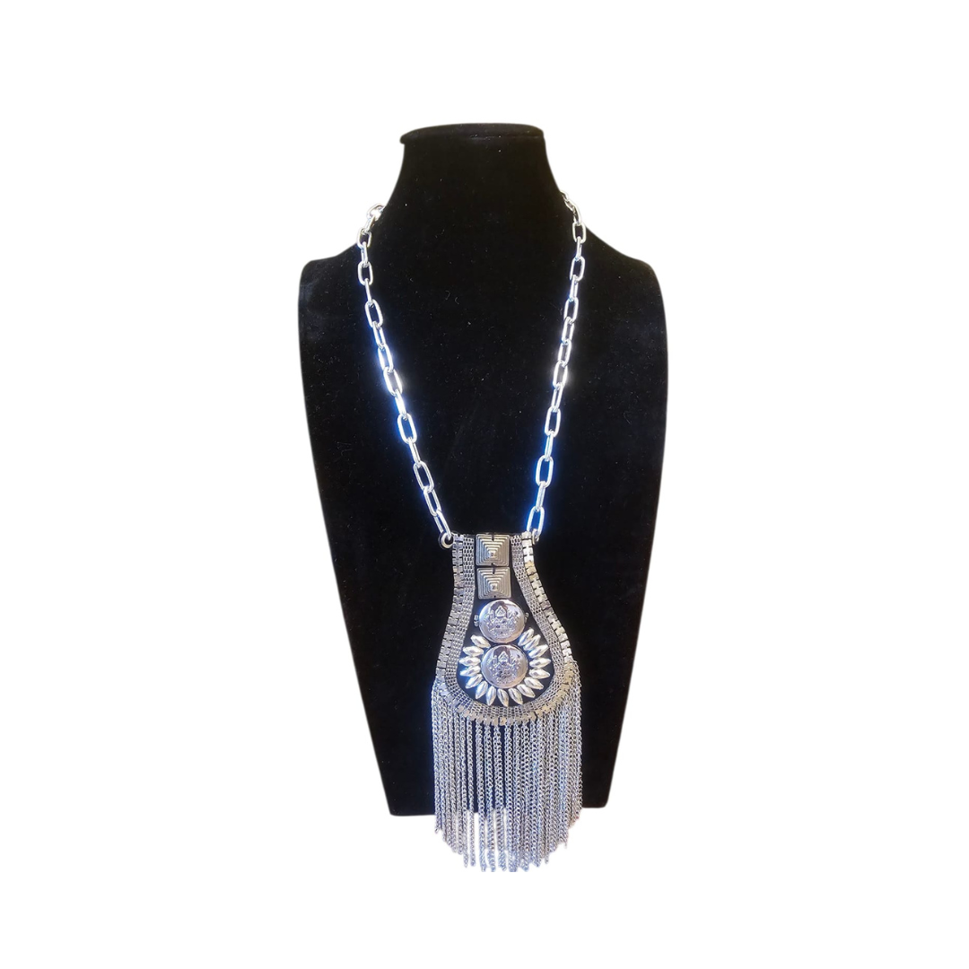 Collana donna trasformabile in acciaio silver con frange e maxi pendente – Claudia De Rosa Jewelry