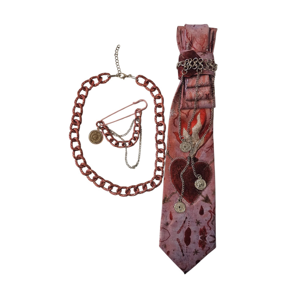 Cravatta Calamita Gioiello ex voto 3 in 1 composta da catena, pendente cravatta e spiklla con charm calamita