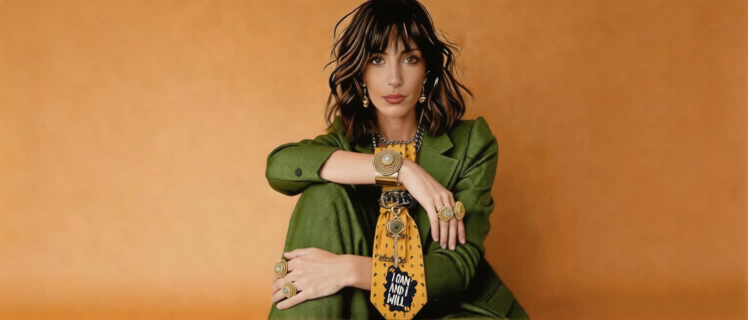 Donna indossa cravatta gioiello componibile e modulabile 4 pezzi in 1