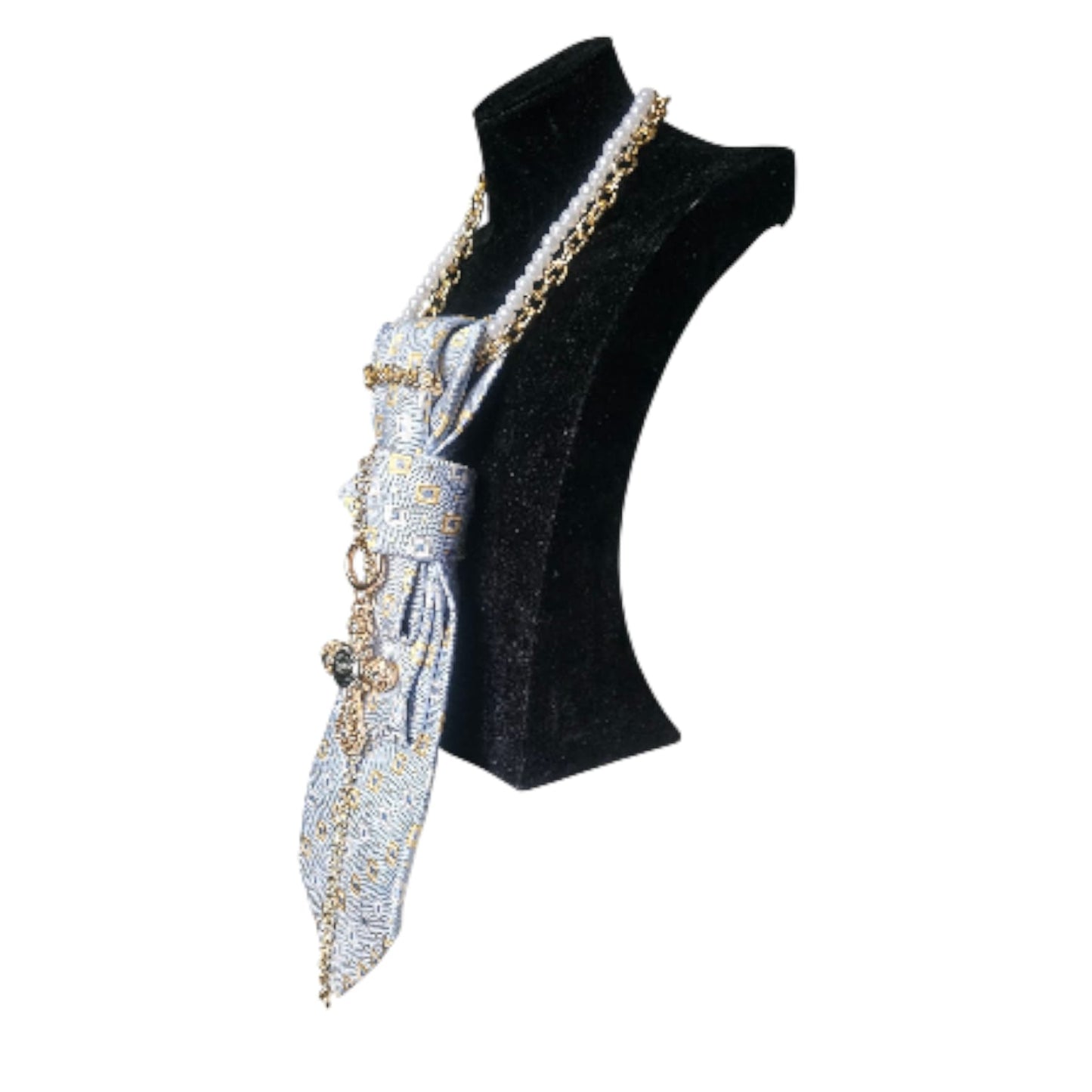 Cravatta Gioiello Blue and Gold Cross su manichino visione laterale