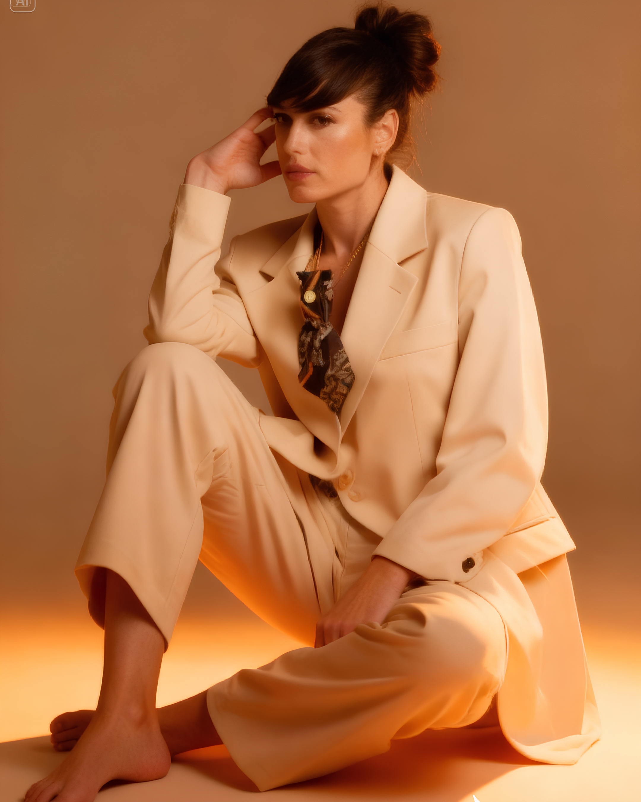 Modella indossa Cravatta Gioiello Tie Jewels con inserti Gioiello Calamita di Claudia De Rosa Jewelry