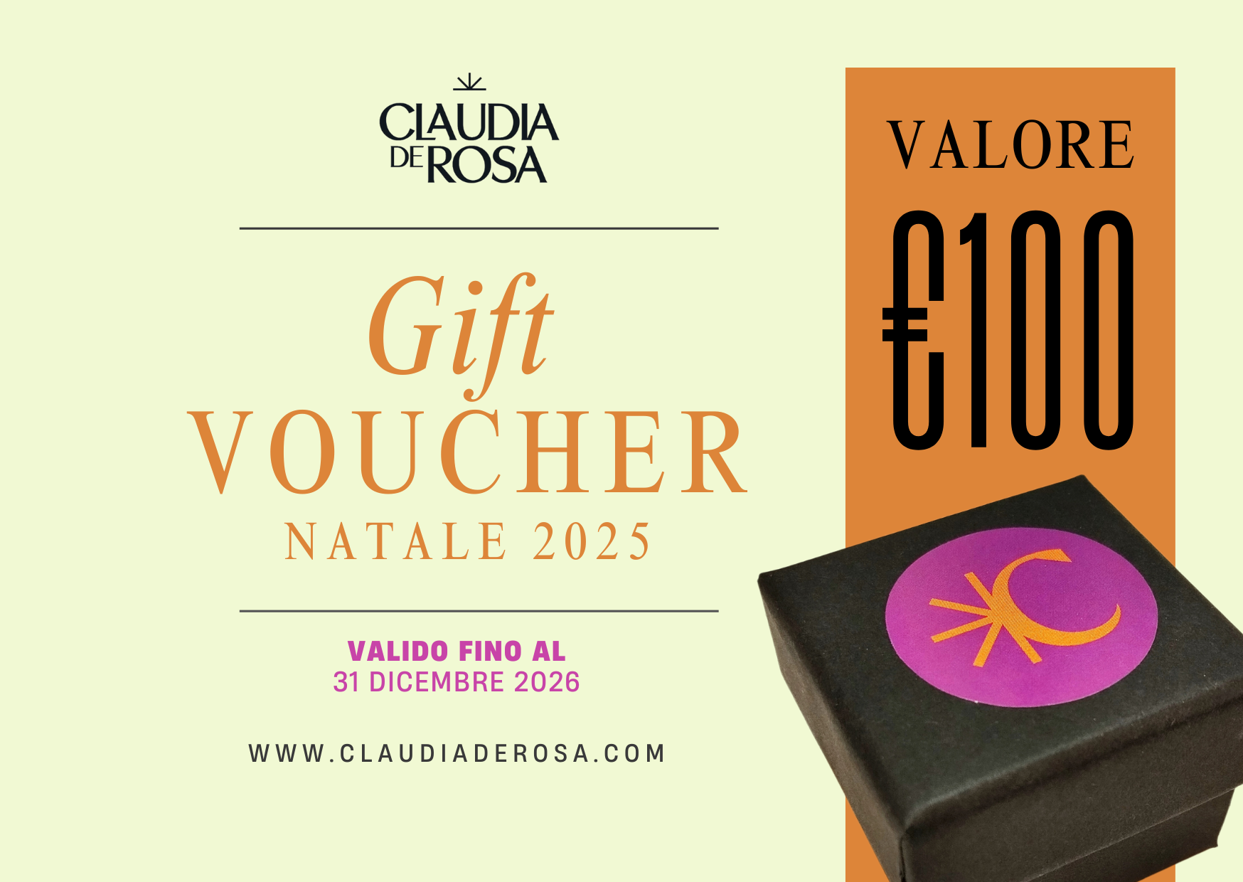 Gift Card Natale 2025 Claudia De Roda Jewelry di euro 100, ricevi buono scont0o del 30%