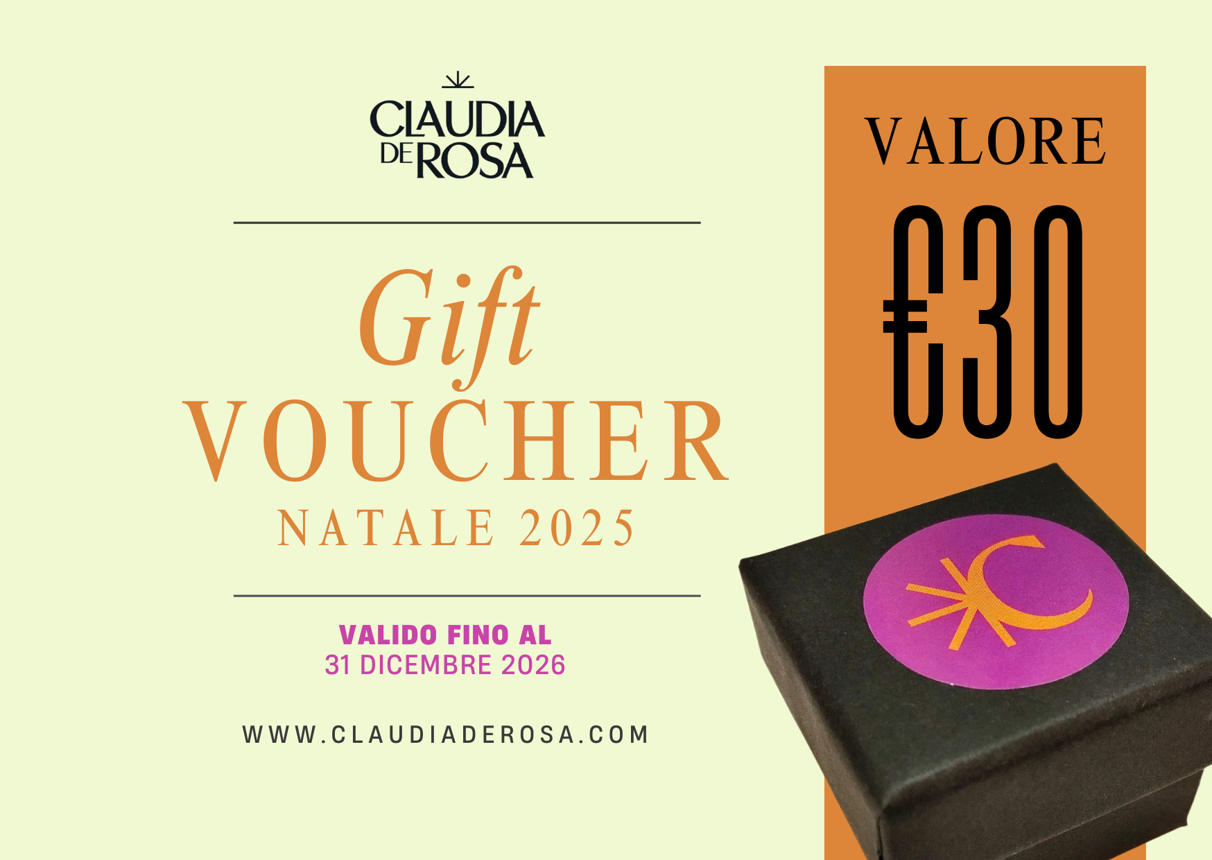 Gift Card Natale 2025 Claudia De Roda Jewelry di euro 30, ricevi buono sconto del 15%