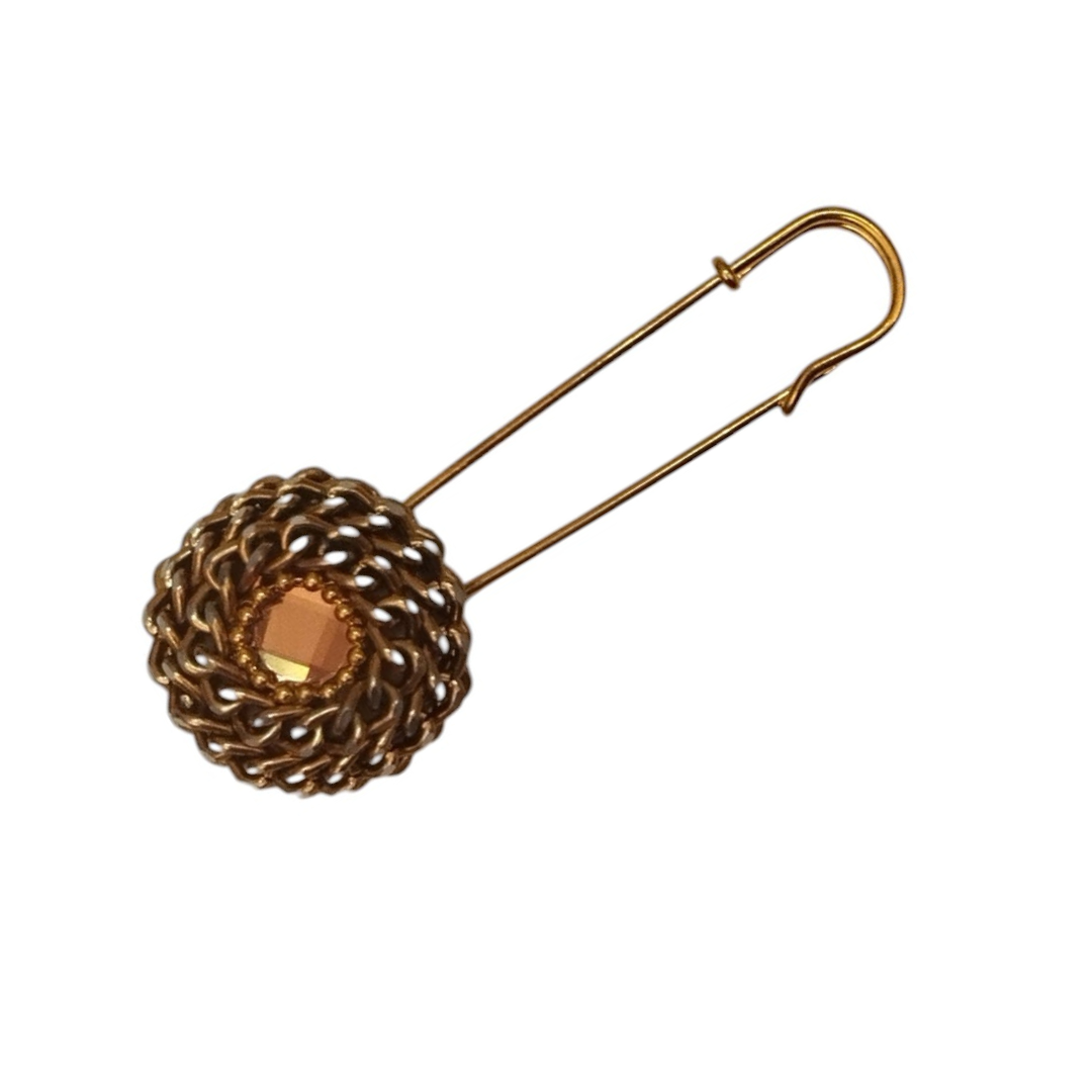 spilla vintage con cortice di catene e cristallo chamoagne