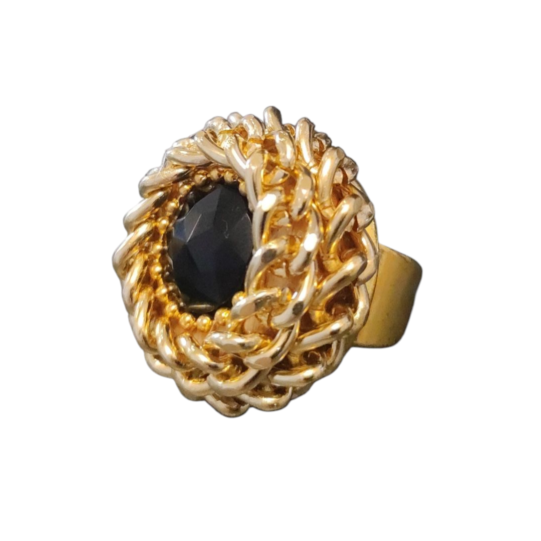 Anello Rockabilly Black Gold con cristallo nero 